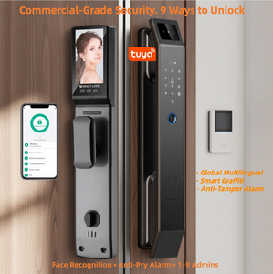 Serrure intelligente 9-en-1 à reconnaissance faciale, empreinte digitale, mot de passe, carte IC, clé, application, <span class=keywords><strong>code</strong></span> WeChat + sonnette |   Tuya Cloud Aluminium pour usage domestique - Product Image 1