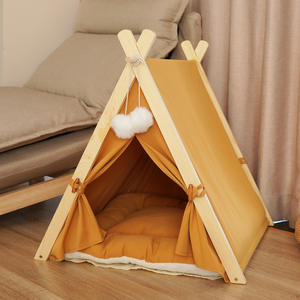 Yueshang rumah hewan peliharaan lipat kustom empat musim, tenda tempat tidur anjing & tempat tidur kucing portabel desain kanvas & kayu dengan kantong penyimpanan - Product Image 4