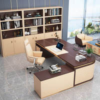 Bureau de luxe en bois en forme de I de conception moderne haut de gamme avec étagère