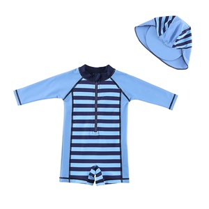 Traje de Baño de una Pieza para Bebés Niños, Manga Larga, Cierre de Cremallera, Secado Rápido, No Tóxico, Diseño a Rayas, Ropa de Playa, Protección Solar UPF 50+ - Product Image 2