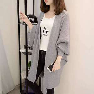 T2012 Otoño Invierno coreano Midi <span class=keywords><strong>Cardigan</strong></span> suelto de punto Batwing <span class=keywords><strong>manga</strong></span> bolsillos suéteres largos frente abierto cárdigans para mujeres - Product Image 6