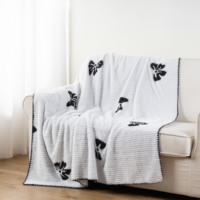 Manta de Lana Gruesa a Rayas de Buena Calidad, con Diseño Floral de Hibisco en 3D, Borde con Puntadas Únicas, Cálida y Moderna para Decoración del Hogar, para Sofá