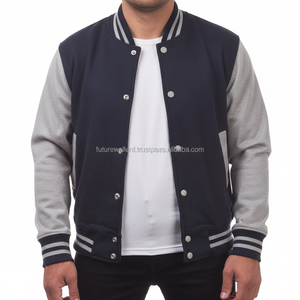 Chaqueta universitaria con logotipo personalizado, Mangas de cuero bordadas, chaqueta negra de béisbol universitario para parejas, chaqueta de hombre Letterman Varisty - Product Image 1