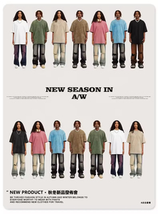 Camiseta de Verano 2024 Vintage, 285G, 100% Algodón, Lavado Ácido Intenso, para Hombre, Cuello Redondo, Manga Corta, Transpirable, Tejido de Punto, Diseño Liso - Product Image 2