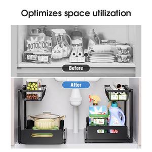 Étagère de rangement coulissante à double niveau antirouille sous l'évier, accessoires de <span class=keywords><strong>cuisine</strong></span>, organisateur d'évier - Product Image 2