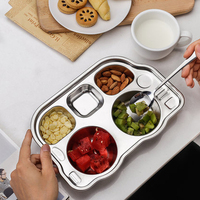 Boîte à déjeuner de voiture en acier inoxydable 304, avec cuillère et fourchette, plateau séparé, assiette à collation, métal, dessin animé, pour enfants respectueux de l'environnement