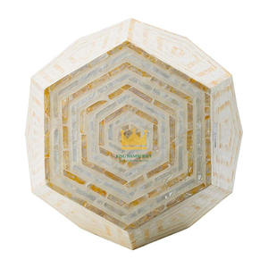 Mesa de Centro Hexagonal Azul Madreperla, Decorativa en Blanco y Amarillo, Multifuncional, de Lujo, Moderna, para Sala de Estar - Product Image 2