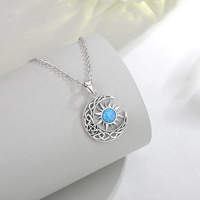 Collar vintage de Plata de Ley 925 con nudo celta, colgante de media luna y sol con ópalo azul