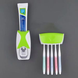 Automatic Toothpaste Dispenser and <b>Wall</b> <b>Mounted</b> <b>Toothbrush</b> Storage Rack Set of Plastic Bathroom <b>Wall</b> Shelves - Product Image 5