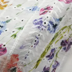 Customized Digital Printing Bridal Chiffon Cotton Eyelet Embroidered Fabric Blue Floral Tulle Organza Lace Embroidery Uk