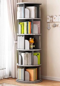 Modern Foldable Wooden <strong>Bookcase</strong> with Simple Round Rotation 4/5 Layers 1.2m 1.5m Height Grey <strong>White</strong> Blue Yellow Furniture