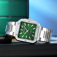 Reloj de Pulsera Cuadrado de Lujo con Diseño de Dibujos Animados, Movimiento de Cuarzo, Resistente al Agua 3ATM, con Cristal y Manecillas, para Hombre, de Acero Inoxidable, Estilo Ejecutivo