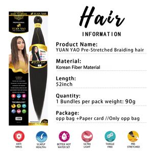 Extensiones <span class=keywords><strong>de</strong></span> Cabello Sintético Yuanyao Preestiradas <span class=keywords><strong>de</strong></span> 52 Pulgadas y 90g, 1X, para <span class=keywords><strong>Trenzas</strong></span> <span class=keywords><strong>de</strong></span> Ganchillo, Venta al Por Mayor Profesional - Product Image 2