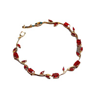 Bracelet en fer pour femme, design simple en forme de feuille, style mode et tempérament, zircon multicolore, pour anniversaire, succès transfrontalier