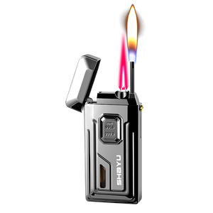Briquet à gaz butane double flamme coupe-vent à jet rouge et peut prolonger le briquet à flamme douce - Product Image 1