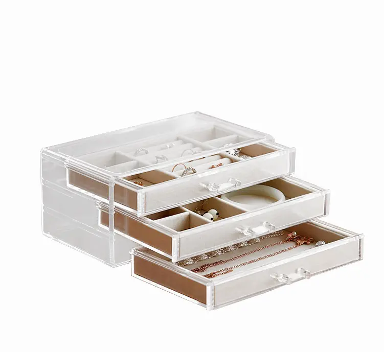 Top Sales Drawer Acrylic Jewelry Storage Box Custom Clear Acrylic Jewelry Organizer With 3 Drawer