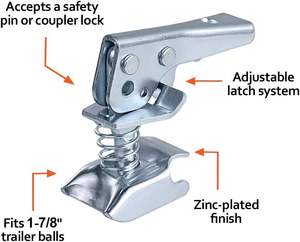 2 "3500lbs Trailer <span class=keywords><strong>Coupler</strong></span> Repair Kit Verzinkte Kupplung Ersatz verriegelung mit Kette - Product Image 3