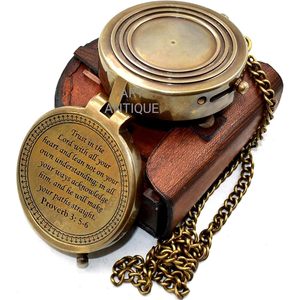 ALFA NAUTICAL Nautical Brass 2 Inch Portable Pocket <b>Compass</b> <b>Engraved</b> Proverbs 3:5-6 Leather Case Christian Inspirational Bible - Product Image 2