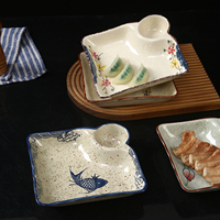 Assiettes divisées de style japonais en céramique peintes à la main pour sushis, raviolis, collations, avec compartiments à vinaigre, coupelles à sauce et bols à assaisonnements
