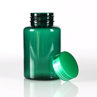Bouteilles en plastique PET vertes de 100 ml avec bouchon à vis, sérigraphiées, vides, pour capsules, pilules, vitamines et compléments alimentaires