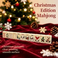 Tuiles de Mahjong de Noël – Art festif des fêtes – Ensemble américain en acrylique pour soirée de jeu en famille et coffret cadeau