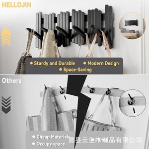 Wall Mounted Solid Wood Coat Rack <b>Black</b> Piano Key Design Entryway <b>Hook</b> For Clothes Keys And Hats Multipurpose - Product Image 2