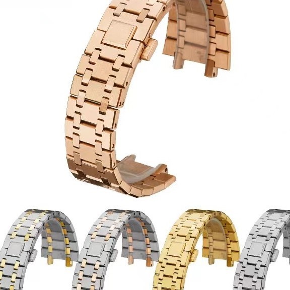 Jettda Original Solid 304L Stainless Steel Watch Band 26mm AP Brushed Metal Strap With Luxury Deployment Double Snap Buckle