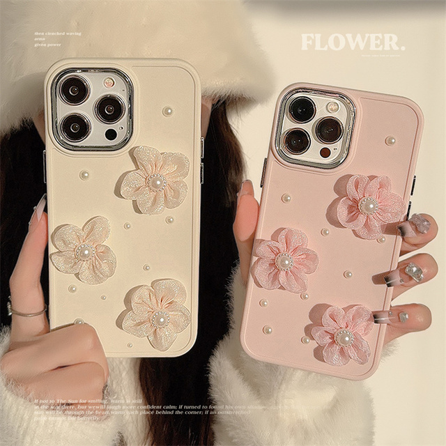 Ins Style Pearl Lace Silk Flower Phone Case for IPhone 17 Air 16 15 14 12 13 11 Pro Pro Max Plus XS XR Shockproof Phone Cover