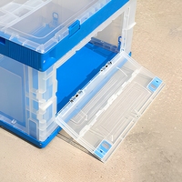 Caisse de rangement pliable avec couvercle, panneau transparent, en plastique, pliable, organisateur de maison, empilable, boîte de rangement pour chambre à coucher, placard