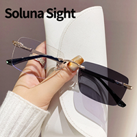 Lunettes photochromiques sans monture pour hommes, anti-lumière bleue, montures carrées à transition UV400 pour lunettes de vue