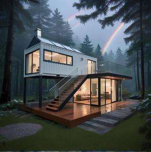 Casa prefabricada moderna con vista al bosque-Diseño de iluminación arcoíris y nocturna, estructura de cubo blanco - Product Image 2
