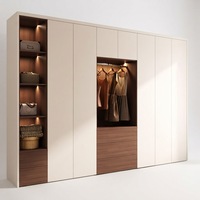 Lemari Pakaian Dua Pintu Model Sederhana dari Kayu untuk Ruang Ganti/Lorong, Furnitur Rumah Kamar Tidur dengan Lampu LED, Dapat Disesuaikan, Tahan Lama