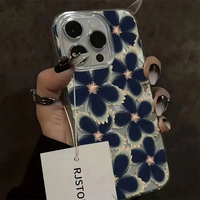 Coque de téléphone tendance motif fleur bleue pour iPhone 16 15 17 Pro Max 14 13, coque simple brillante en fil plume IMD, protection arrière pour mobile