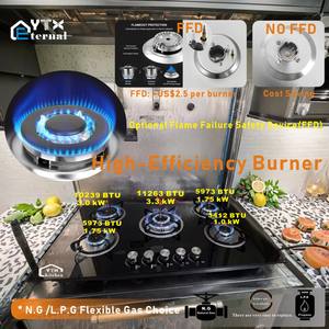 Table de cuisson à gaz à <span class=keywords><strong>5</strong></span> brûleurs en verre trempé de 36 pouces de qualité supérieure pour cuisines modernes - Product Image 4