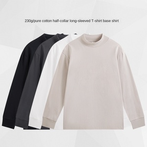 T-shirts pour femmes et hommes Nouveau t-shirt ample uni à col semi-haut et manches longues en coton peigné pur 230G - Product Image 1