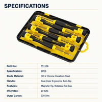 HEHE 551106 Ensemble de 6 tournevis de précision avec embout rotatif pour la réparation et l'entretien de montres, téléphones et ordinateurs portables
