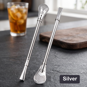 Ensemble de 2 cuillères à glace argentées, accessoires de bar minimalistes en métal, réutilisables - Product Image 2