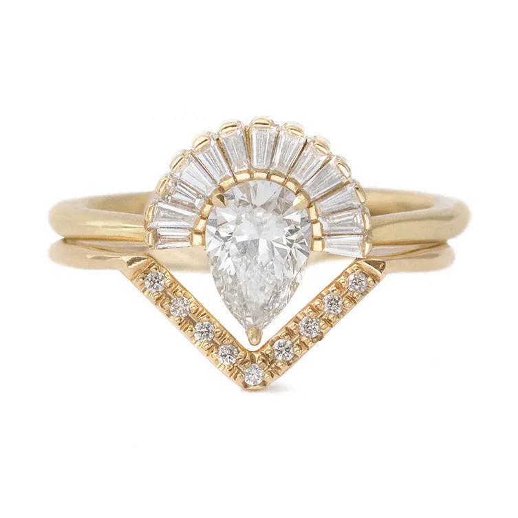 Sterling Zilveren Peer Diamond Engagement Ring Set Met Baguette Diam Modieuze Verstelbare Coup