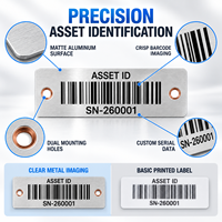 Label Identifikasi Peralatan Logam Nomor Seri Tag Aset Barcode Aluminium Fotosensitif Dua Lubang Kustom