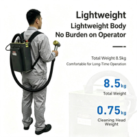 Máquina de limpieza láser de mochila Eliminación de óxido 50W/100W Máquina limpiadora de pulso de batería de litio