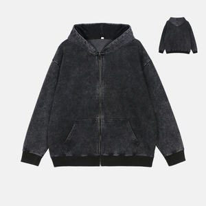 Felpa con Cappuccio da Uomo <span class=keywords><strong>Stile</strong></span> <span class=keywords><strong>Vintage</strong></span> OEM/ODM, con Zip, Ricamo 3D, Motivo Tinta Unita, Foderata in Pile, 100% Cotone, Cappotto Invernale - Product Image 4