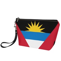 Sac cosmétique en cuir PU avec anse, motif drapeau personnalisé d'Antigua, idéal pour les voyages, le rangement de produits de beauté et la vente en gros
