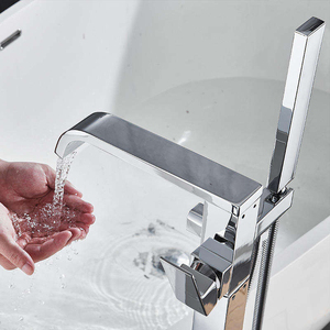 Grifo de Bañera de Lujo OEM de Latón Macizo Montado en el Suelo, Mezclador de Bañera Independiente con <span class=keywords><strong>Ducha</strong></span> de Mano <span class=keywords><strong>para</strong></span> Proyectos de Villas y Hoteles - Product Image 3