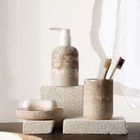 Ensemble de salle de bain minimaliste nordique en résine écologique BX, trois pièces : distributeur de lotion, gobelets de rinçage buccal, porte-savon