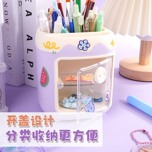 Girly Pig Pen Holder Square Desktop Storage <b>Box</b> With Stickers For Office Stationery And <b>Makeup</b> Brushes - Product Image 3