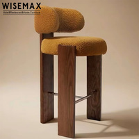 WISEMAX FURNITURE Chaise haute de bar style Wabi-Sabi en bois de frêne massif et tissu pour hôtel, restaurant, bar, villa