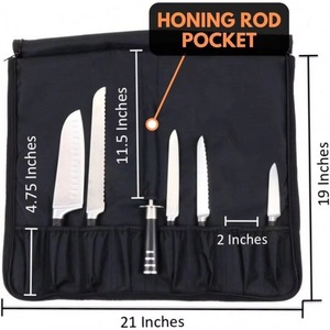 Échantillon gratuit : Sac à couteaux de chef (8+ emplacements) rembourré, contient 8 couteaux + votre hachoir à viande, aiguiseur à couteaux, ustensiles et une pochette zippée - Product Image 3