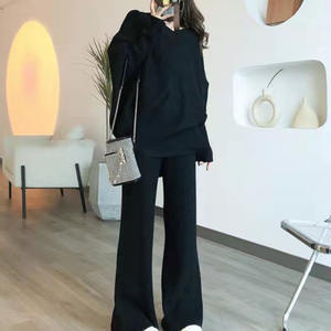 Pantaloni lunghi a gamba larga da donna 2 pezzi Set di maglioni maglieria Casual completi da donna in maglia coreana manica due pezzi - Product Image 4