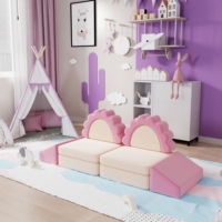 Ensemble de canapés modulaires pour enfants Saien personnalisés en rose, canapé combiné convertible en mousse souple respirante pour salle de jeux et chambre à coucher