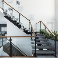JBM Garde-corps d'escalier intérieur pour bureau, balustrade de balcon en verre sans cadre, poteaux de balustrade d'escalier en acier inoxydable, colonne de main courante